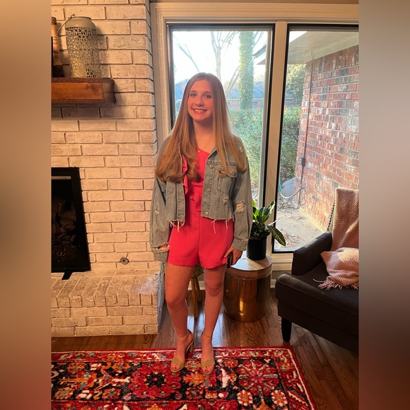 Pink One-Shoulder Ruffle Romper small - Picture 5 of 5